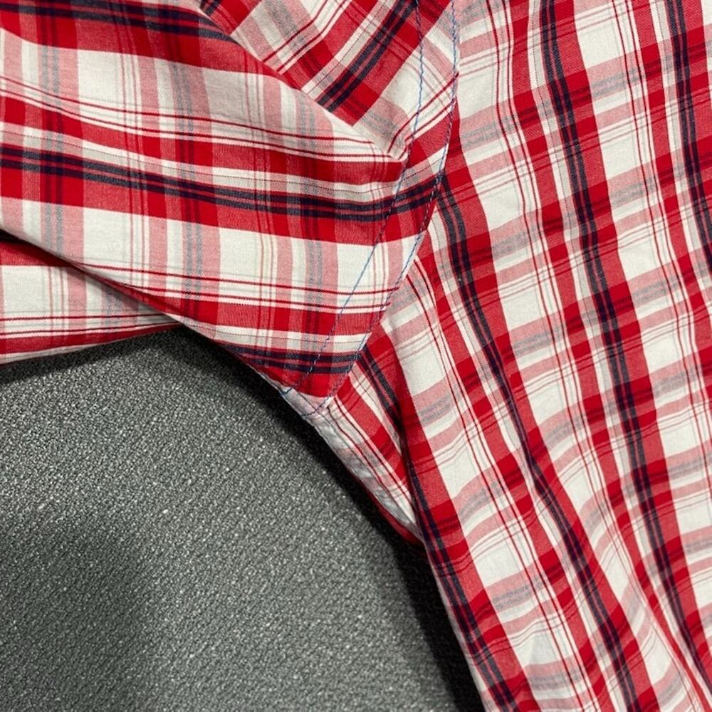 Rocawear Men's Shirt 2XL Red White Plaid Short Sleeve Button Up Checkered Camp - Picture 8 of 14
